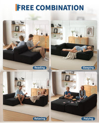 Canapé d'angle Garvee Cloud 108" avec méridienne - Canapé ultra moelleux sans dossier, velours côtelé ultra doux, canapé en L, confortable, noir, salon