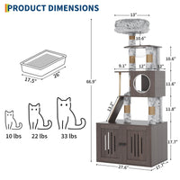 Arbre à chat Garvee 170 cm avec bac à litière et hamac, conception multi-niveaux, panneaux en bois haute densité, mobilier de salon moderne, coussins lavables, blanc