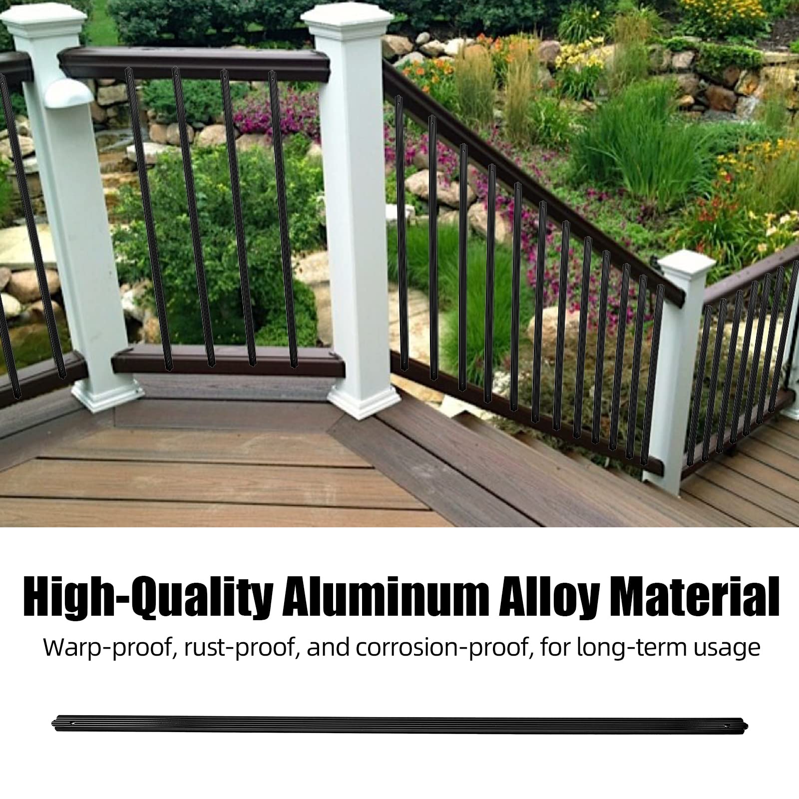 Balustres de terrasse en aluminium Garvee – Noir mat, barres robustes pour escaliers et terrasses, modernes et résistantes aux intempéries