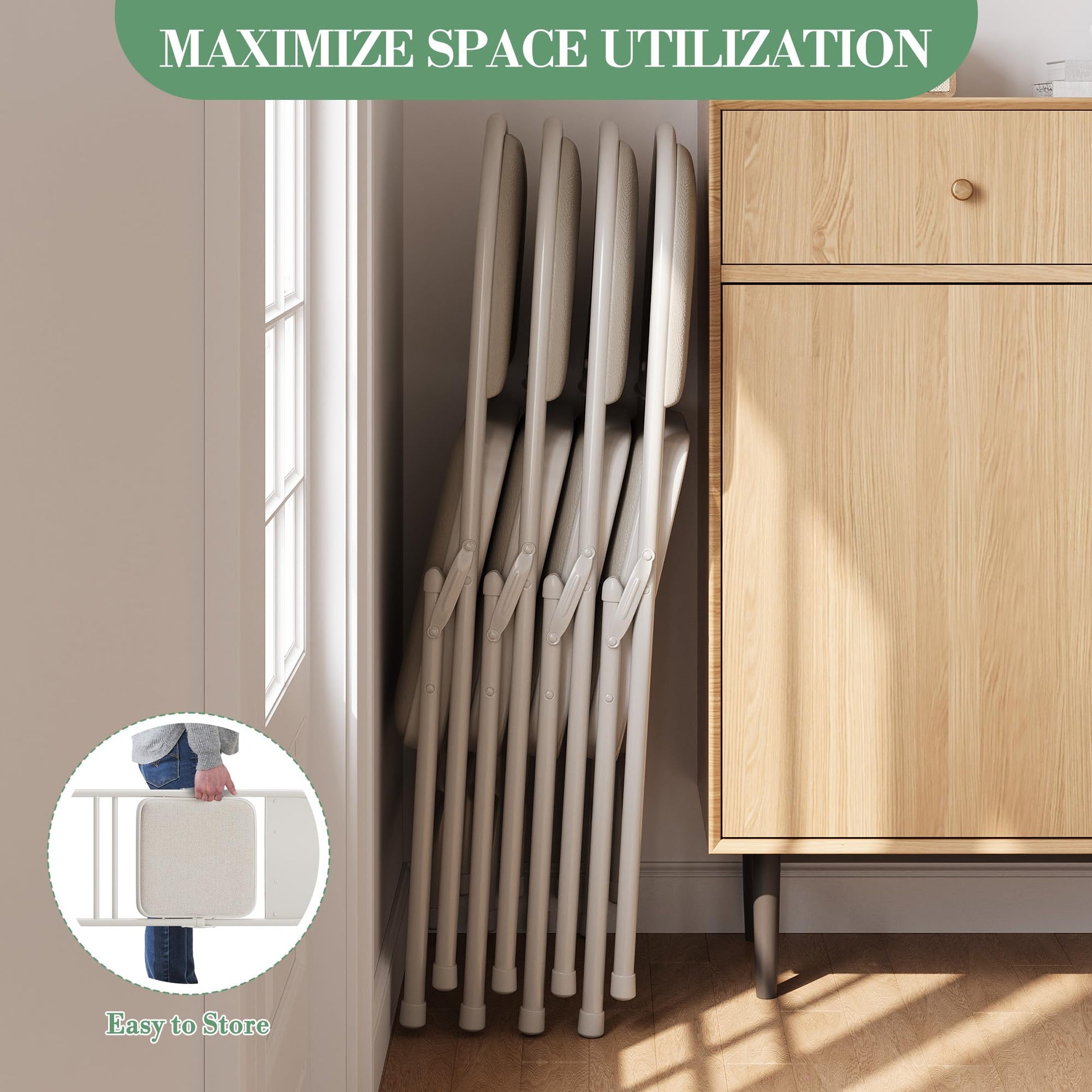 Ensemble de 6 chaises pliantes Garvee avec coussins, structure en métal, pliables pour le bureau et l'extérieur, revêtement en similicuir, pieds antidérapants, empilables