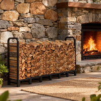 Support à bûches Garvee 244 x 30,5 x 105 cm, en métal, réglable, capacité de charge de 300 kg, revêtement en poudre, pour une utilisation intérieure et extérieure, noir.