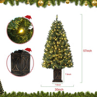 Sapin de Noël artificiel vert Garvee de 1,37 m (4,5 pi) avec 300 lumières DEL, 8 modes d'éclairage, aiguilles en PVC, pot en ciment pour une utilisation intérieure et extérieure, branches denses, vert