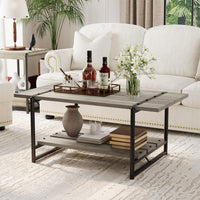 Garvee table basse de ferme à 2 niveaux 41'' en bois gris avec rangement et structure en métal pour le salon et le bureau, style rustique-moderne