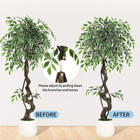 Garvee Ficus artificiel panaché blanc 120 cm en PE durable, plante décorative réaliste pour intérieur et extérieur