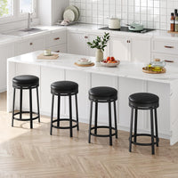 Garvee Lot de 2 tabourets de bar pivotants 61 cm, assise ronde en cuir PU noir, repose-pieds, cadre métal, sans dossier, pour îlot de cuisine