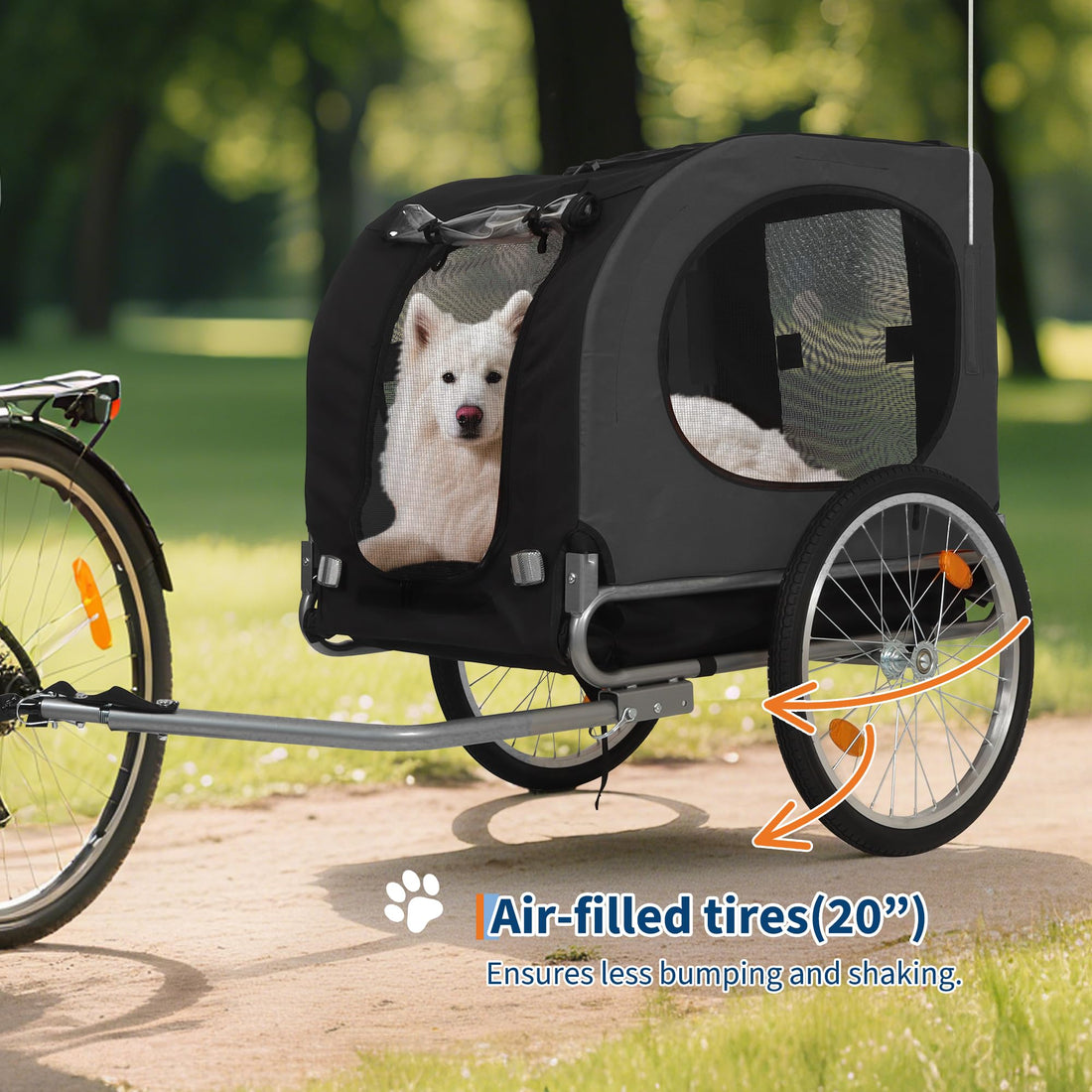 Sac de transport pour chien Garvee pour vélo, capacité de 40 kg, avec pneus pneumatiques de 48 cm, pour chiens moyens à grands, idéal pour les aventures en plein air, pliable, en Oxford 600D, noir