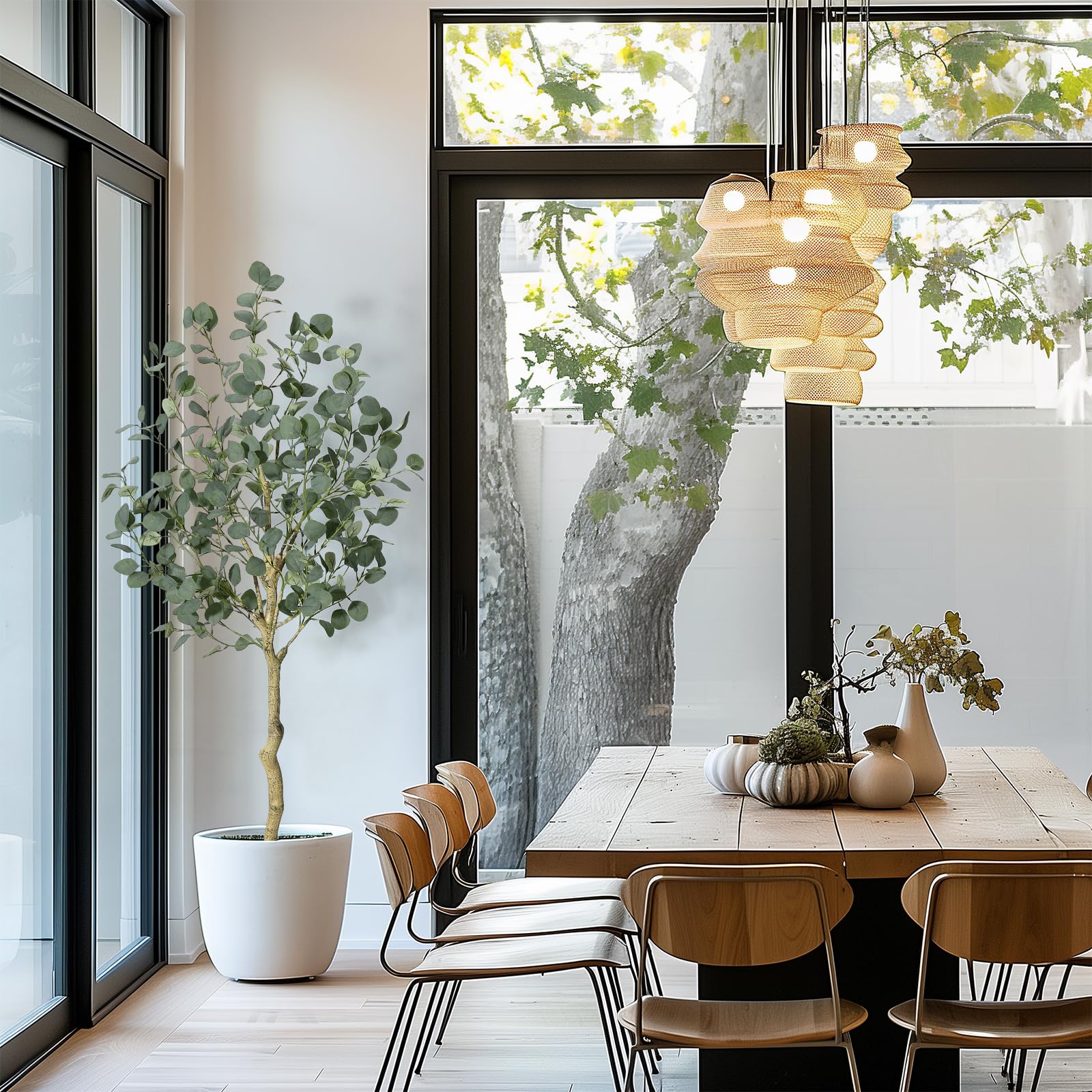 Eucalyptus artificiel Garvee de 120/150/180 cm avec tronc réaliste en PE, branches ajustables, matériau en soie ignifugée, pot stable en PP pour le bureau et la maison, vert