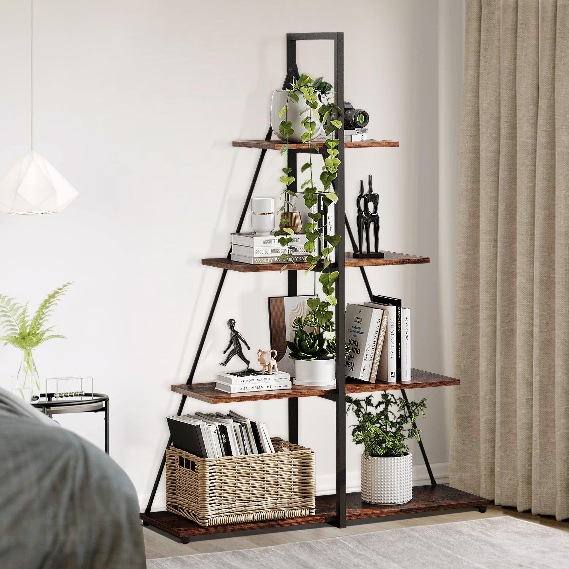 Étagère échelle à 4 niveaux Garvee, motif voilier, bois robuste, imperméable, pour salon et bureau, blanche, gain de place