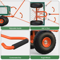 Garvee Chariot de jardin en acier robuste, charge 227 kg, ridelles amovibles, pneus tout-terrain de 25 cm et poignée pivotante, vert et orange