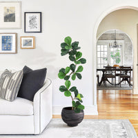 Garvee Ficus lyrata artificiel 152 cm en forme de S, pot blanc, feuilles en soie réalistes et branches ajustables, vert