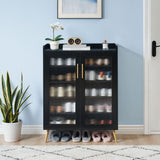 Garvee meuble à chaussures avec portes vitrées, 5 niveaux, grande capacité, étagères réglables, matériau MDF, pour entrée et salon - Noir
