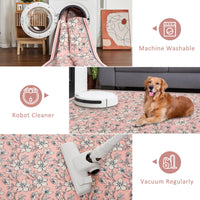 Tapis de salon lavable Garvee, motif floral vintage, poils courts, antidérapant, doux, grand format 160 x 230 cm, rose