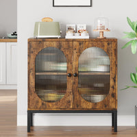 Garvee buffet avec façade en verre et étagère réglable, 80 cm, pour salon et cuisine, brun rustique