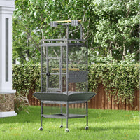 Cage à oiseaux Garvee de 155 cm en métal avec aire de jeux, roulettes, mangeoires pour perroquets et perruches, structure robuste, plateau amovible, grande taille, grise