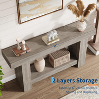Garvee Table Console 160 cm en Bois Massif avec 2 Étagères, Style Maison de Campagne, pour Salon et Entrée, Gris