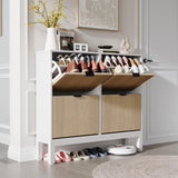 Meuble à chaussures cannelé Garvee avec 4 tiroirs abattants, organisateur de chaussures étroit en bois, pieds en métal, style ferme moderne, blanc et chêne, gain de place pour l'entrée - blanc