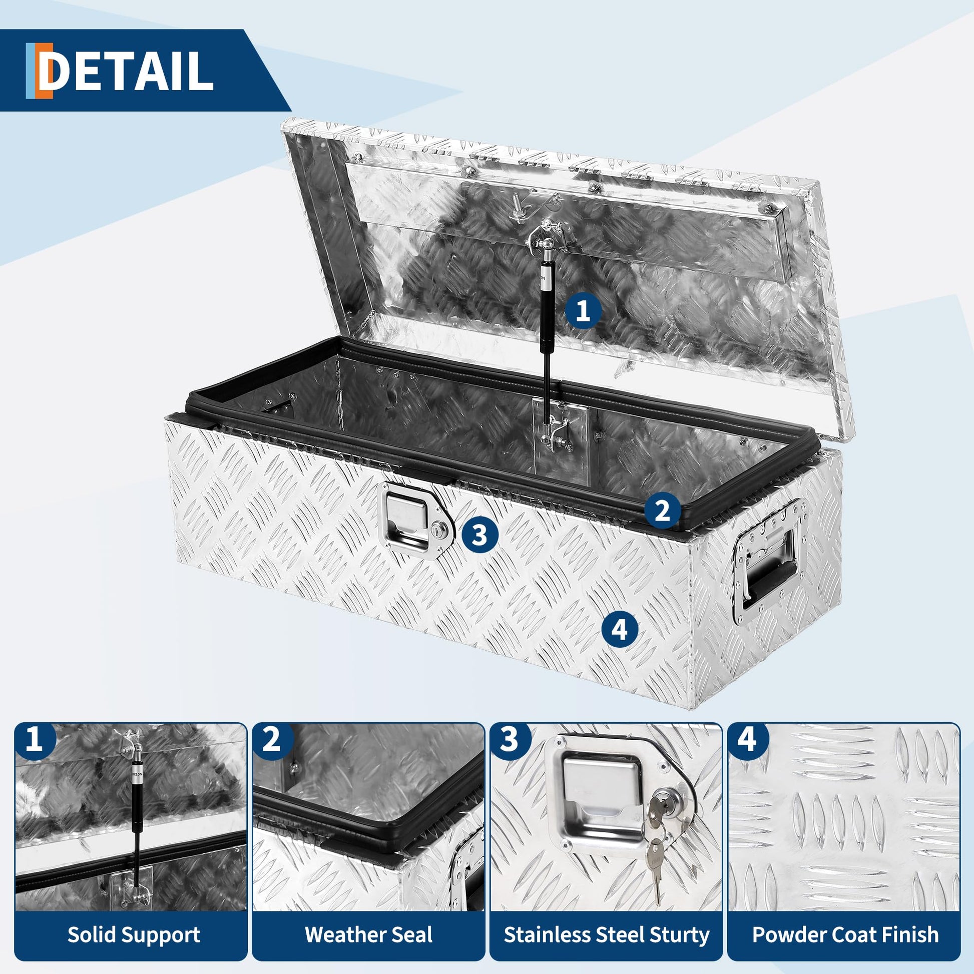 Coffre à outils Garvee de 50 cm (20 pouces) pour benne de camion, en tôle d'aluminium striée, étanche, verrouillable, pour camions, remorques et camping-cars, portable et robuste.