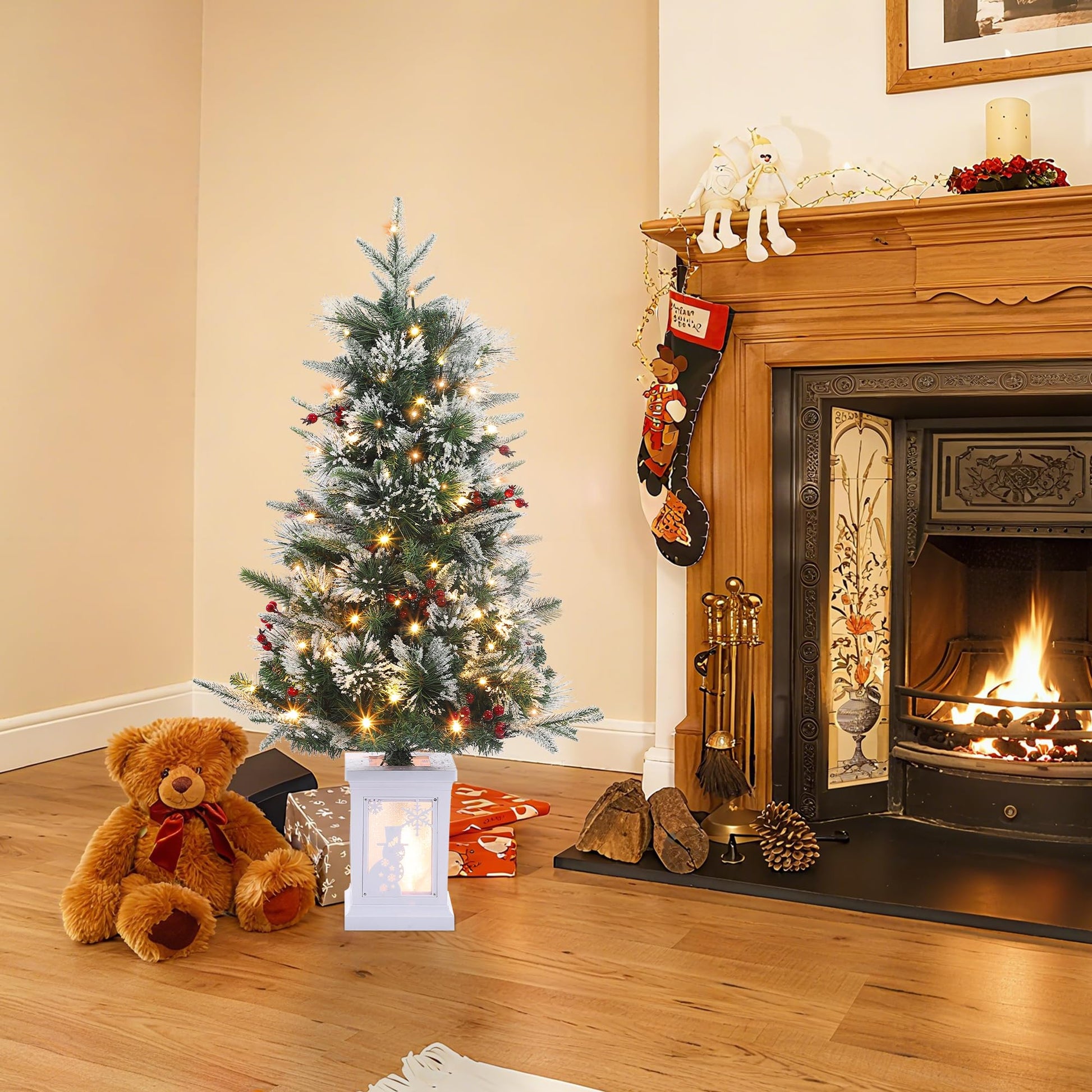 Sapin de Noël artificiel Garvee, lot de 2 – 90 cm, 78 LED à fibre optique (blanc chaud), 8 modes d'éclairage, boîte avec lampe bonhomme de neige
