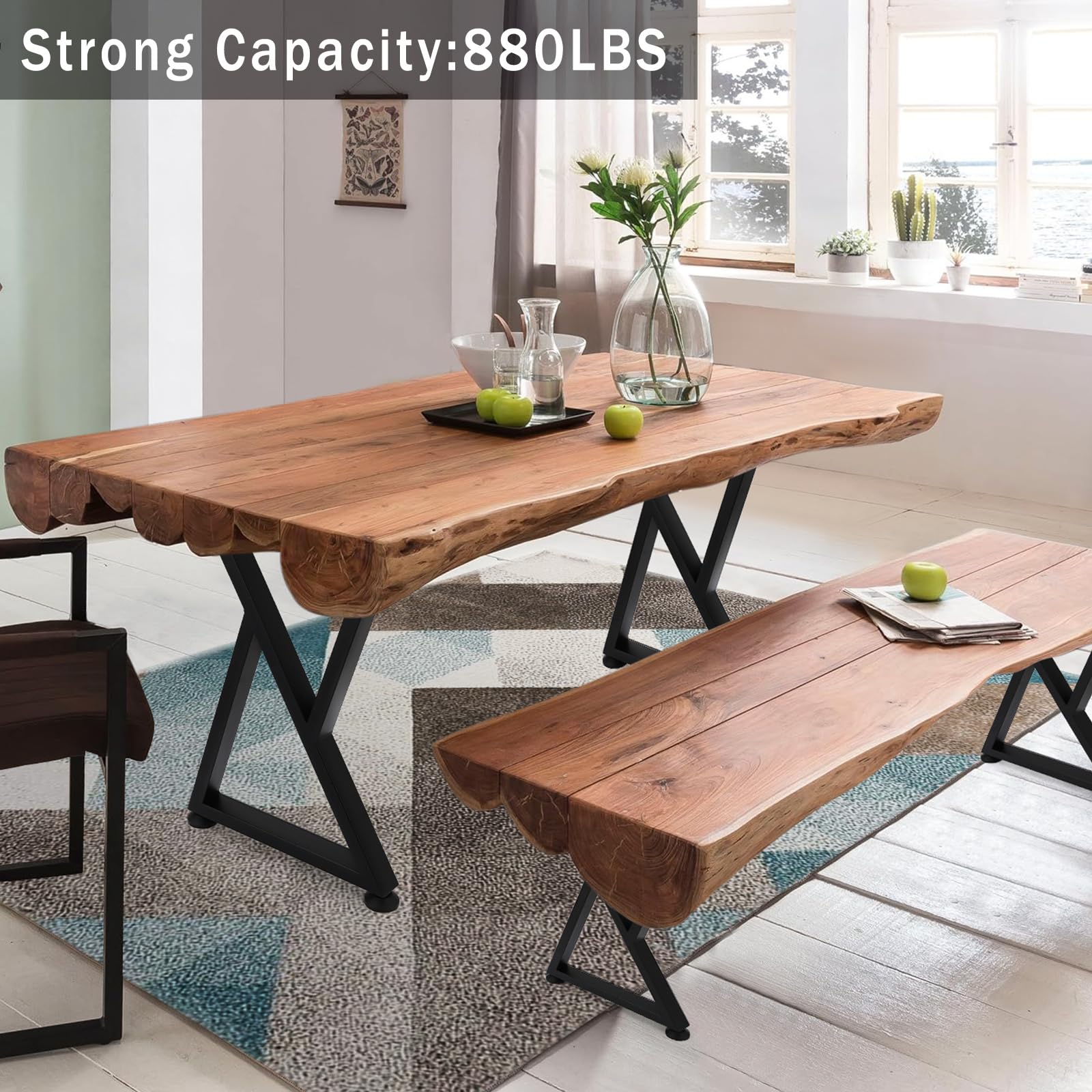 Garvee Pieds de table en métal noir forme X, hauteur 71 cm, support jusqu’à 400 kg, patins réglables, pour bureau, table et mobilier maison