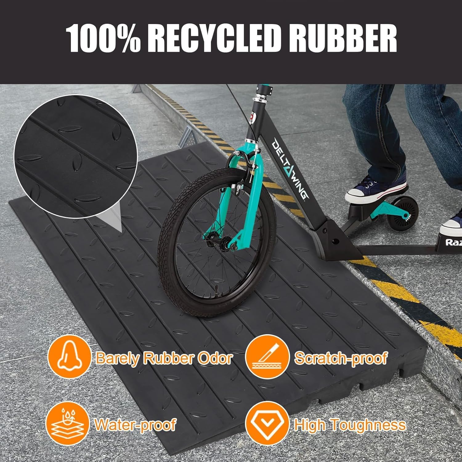 Garvee Rampe de trottoir en caoutchouc robuste 61 × 107 × 10 cm, hauteur 10 cm, pour allées, camions, bus et fauteuils roulants