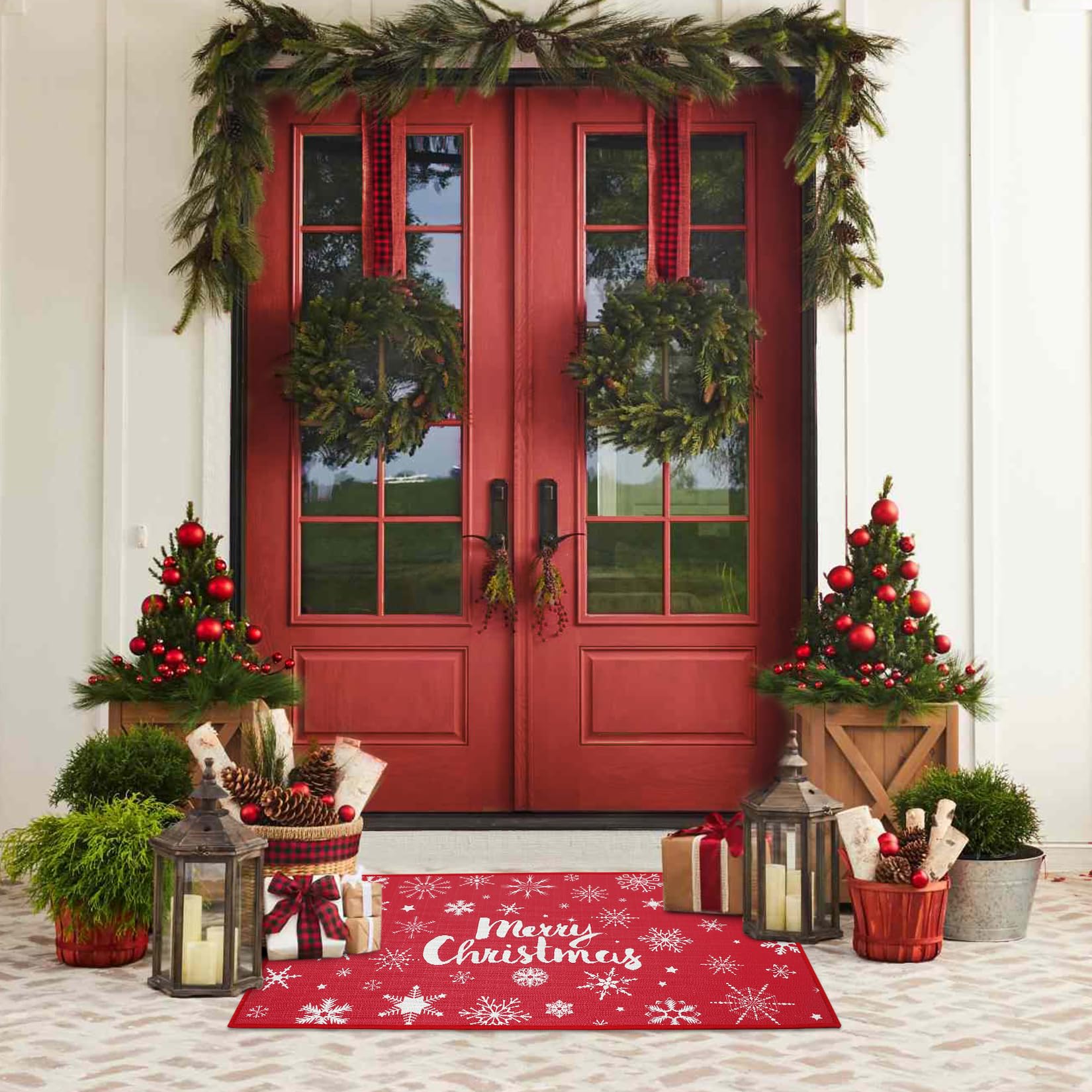 Garvee Tapis de Noël Flocon de Neige Antidérapant Paillasson 50x80 cm Caoutchouc Intérieur Extérieur Cuisine Buanderie