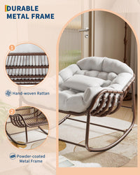 Garvee Fauteuil œuf à bascule intérieur extérieur, rotin effet naturel, format oversize, coussin rembourré en oléfine résistante, jardin et porche