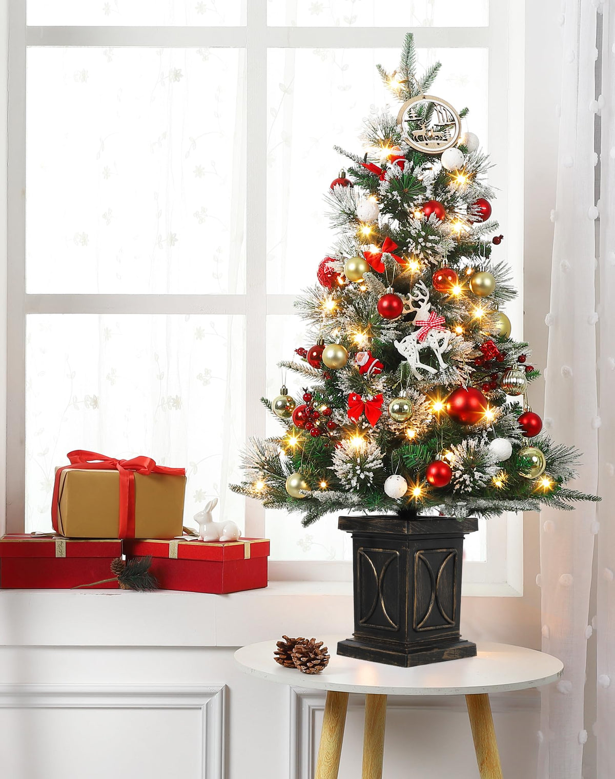 Garvee sapin de Noël artificiel, lot de 2, 90 cm, 78 LED à fibre optique (blanc chaud), 8 modes d'éclairage, base semi-circulaire
