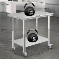 Garvee Table de travail en acier inoxydable 91 × 61 cm, plan professionnel avec roulettes pour cuisine et atelier