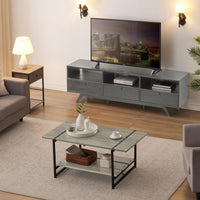 Garvee table basse de ferme à 2 niveaux 41'' en bois gris avec rangement et structure en métal pour le salon et le bureau, style rustique-moderne