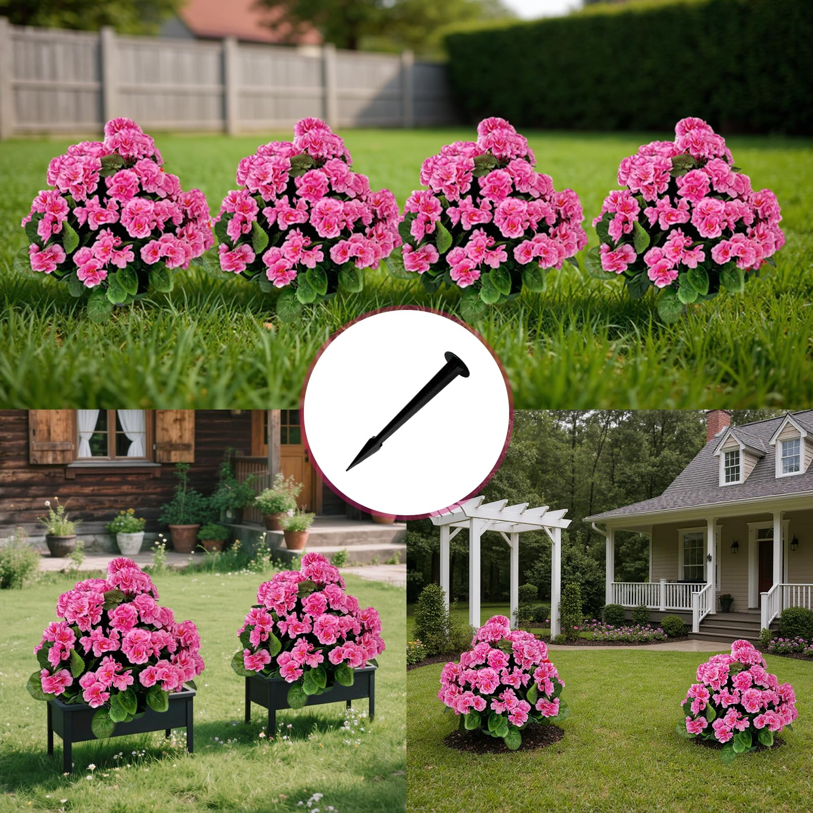Bégonias artificiels lavande Garvee en boule de 58 cm (23 po), en polyéthylène résistant aux UV et aux intempéries, avec piquet pour le sol, pour jardin et terrasse (vert).