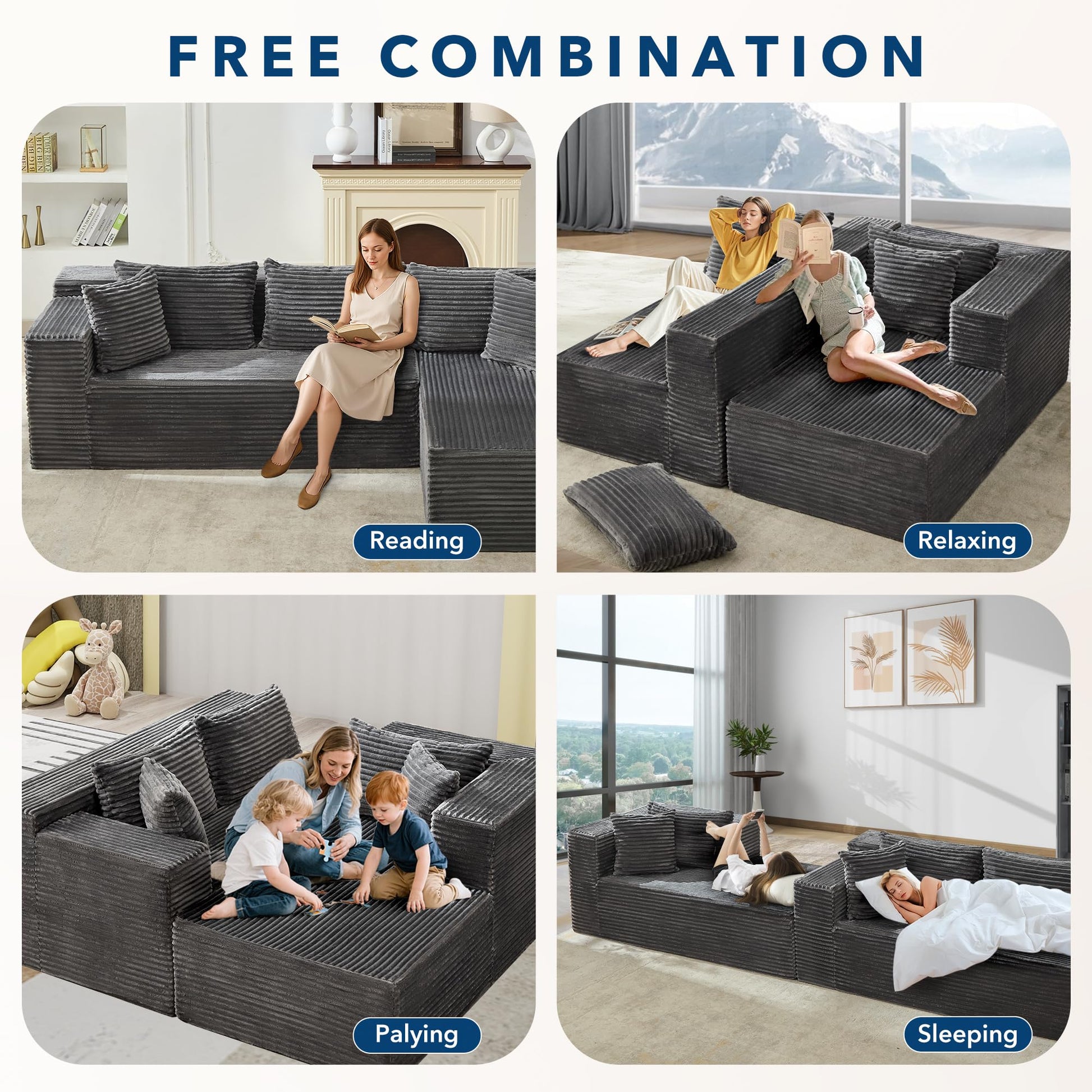 Canapé d'angle modulaire Garvee Cloud 269 cm - Moelleux et confortable - Canapé en L - Tissu de haute qualité - Coussin d'assise profond - Salon et séjour - Gris