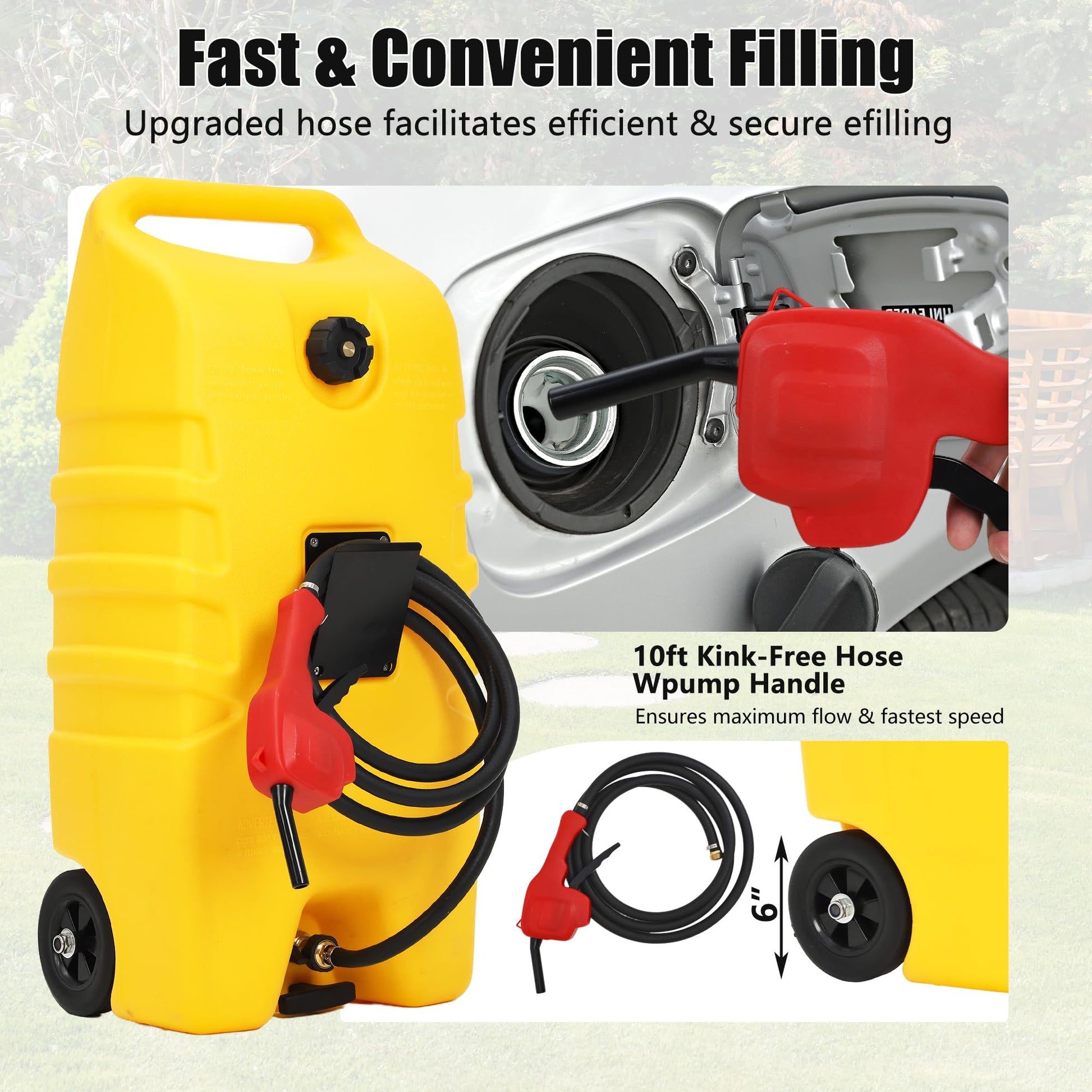 Réservoir de carburant Garvee de 14 gallons avec pompe à siphon manuelle et tuyau en polyéthylène de 10 pieds avec roues pour voiture, VTT, bateau, tondeuse à gazon