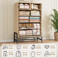 Commode Garvee en bois, autoportante, 5 tiroirs, armoire haute, poignées noires, idéale pour la chambre et le bureau. Robuste, polyvalente et au design moderne.