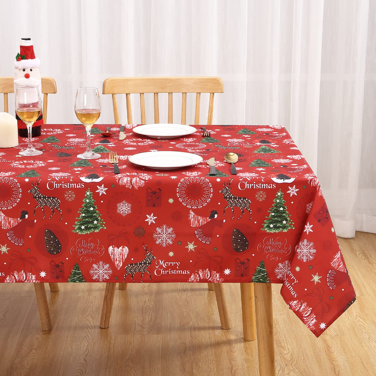 Garvee Nappe de Noël, polyester, résistante à l'huile et aux taches, lavable, pour l'intérieur et l'extérieur, motif de Noël, rouge, 132 × 229 cm
