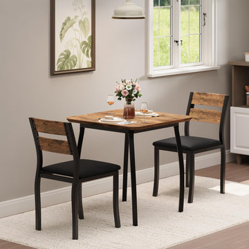 Ensemble de salle à manger Garvee 3 pièces pour 2 personnes avec structure en métal et plateau en MDF, compact, couleurs rétro, idéal pour les petites cuisines et les appartements.