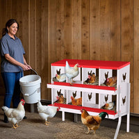 Garvee pondoir pour poules à 8 compartiments avec support métallique, acier galvanisé de 0,7 mm, système de collecte des œufs par roulement, perchoir et couvercle sécurisé, résistant aux intempéries, idéal pour poulaillers et fermes, rouge