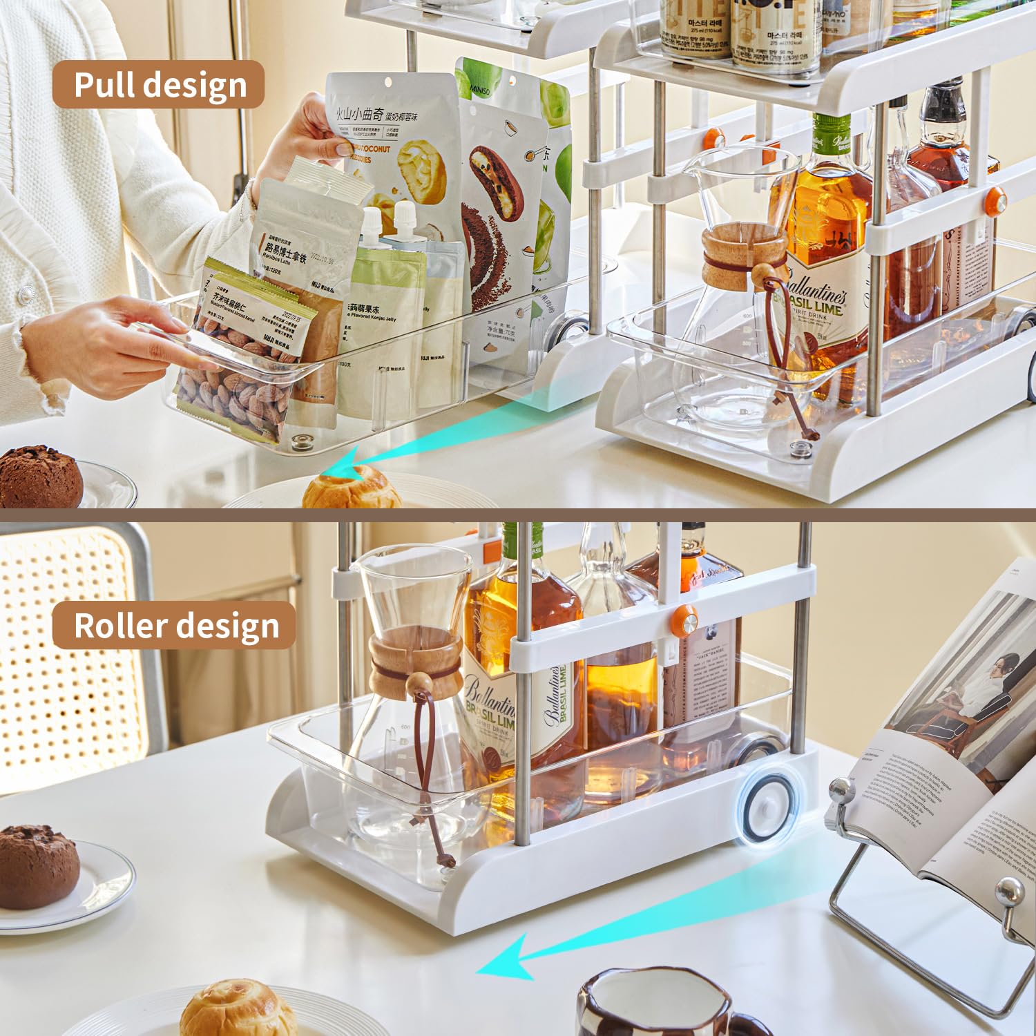 Étagères coulissantes Garvee, paniers extensibles à 2 niveaux, cuisine et salle de bain, dimensions ajustables, matériau ABS