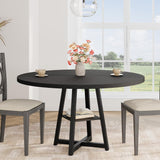 Garvee Table à manger ronde 120 cm pour 4-6 personnes, plateau épais 3 cm, base métal robuste, style industriel, salle à manger, bois solide - Noir