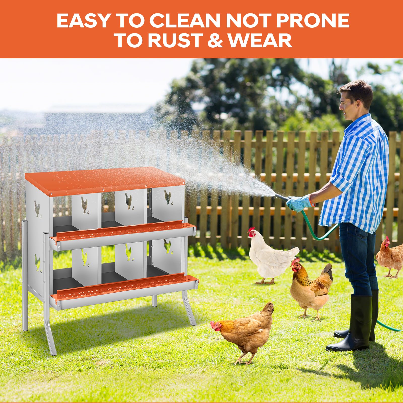 Nichoir Garvee pour poules, 6 compartiments, acier galvanisé, système à roulettes, fixation murale, pour élevages avicoles, larges ouvertures de ventilation, facile à nettoyer