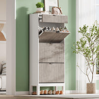 Meuble à chaussures Garvee avec 3 portes à charnières et 1 tiroir, en bois, design moderne, pieds en fer, idéal pour un couloir ou une entrée, fin, marron
