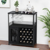 Garvee Meuble bar à vin à 3 niveaux avec casier à bouteilles amovible et porte-verres pour cuisine et bar, 69 cm (L)×35 cm (P)×92 cm (H) - Noir