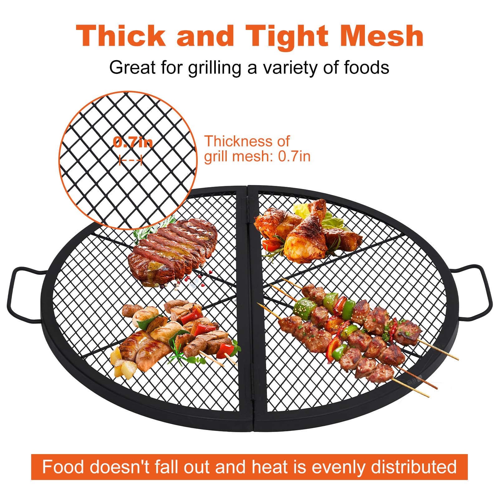 Grille de barbecue pliante Garvee de 77,5 cm (30,5 pouces) en acier robuste, idéale pour le camping. Pliable avec poignées, elle offre une grande surface de cuisson et est noire.