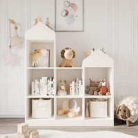 Étagère de rangement pour jouets Garvee, 7 compartiments, en forme de toit, robuste, en bois blanc, pour salle de jeux/chambre d'enfant, 107 x 91 x 30 cm