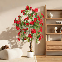 Osmanthus artificiel Garvee de 120 cm avec 48 fleurs rouges, tronc en bois naturel, feuilles en polyester, pot robuste pour la décoration intérieure et extérieure