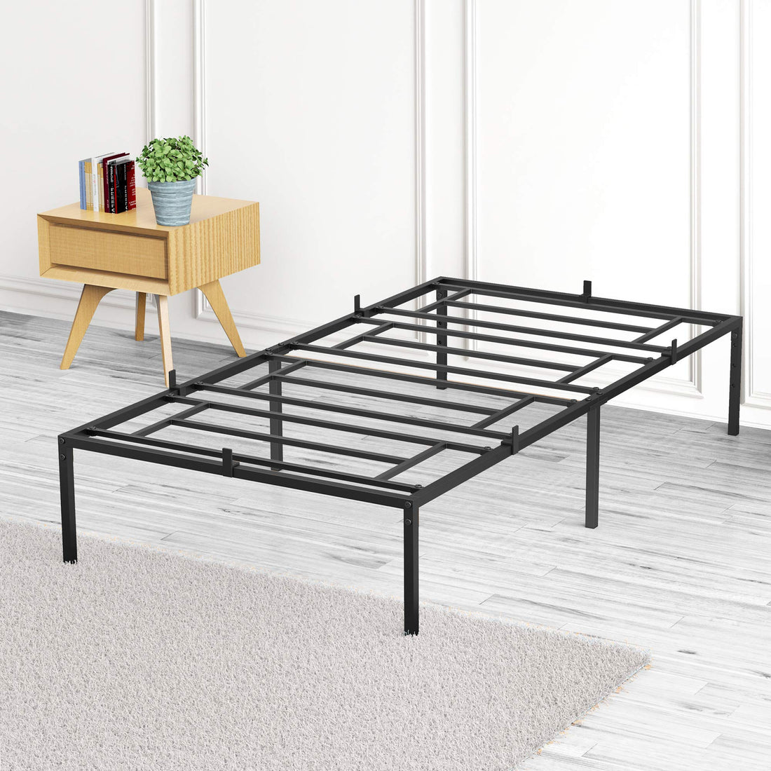 Cadre de lit Garvee pour lit simple, en métal robuste, sommier à lattes en acier noir de 35,5 cm (14 pouces), idéal pour la chambre à coucher.