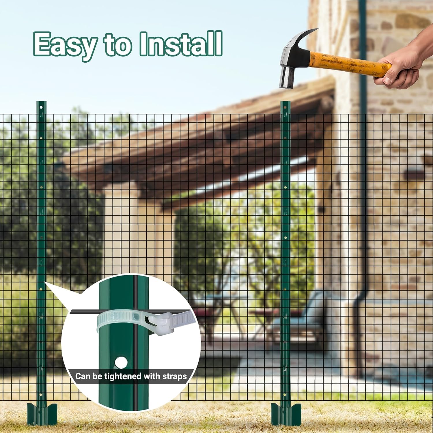 Poteaux de clôture Garvee 183 cm, poteaux métalliques robustes pour clôtures de jardin, brise-vue, poteaux en acier, clôtures extérieures en fil de fer, noir