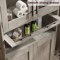 Meuble de salle de bain Garvee 170 cm, étroit et haut, avec 2 portes et 1 tiroir – Gris, étagères réglables, gain de place pour salle de bain, couloir et salon