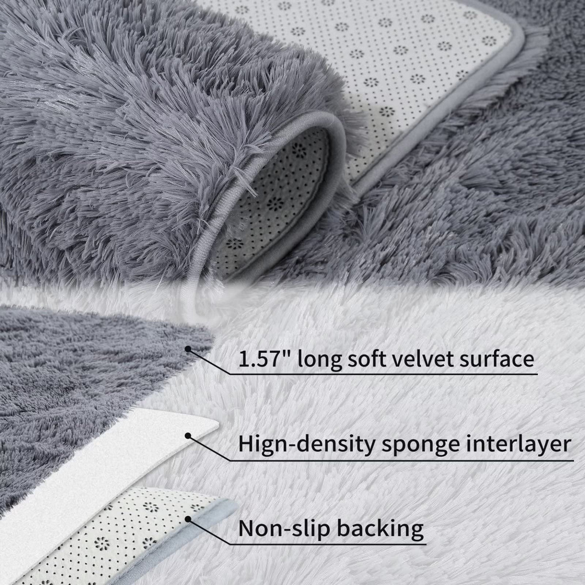 Tapis rond moelleux Garvee 80 cm pour chambre d'enfant, doux et duveteux, à poils longs de 4 cm, en velours antidérapant gris