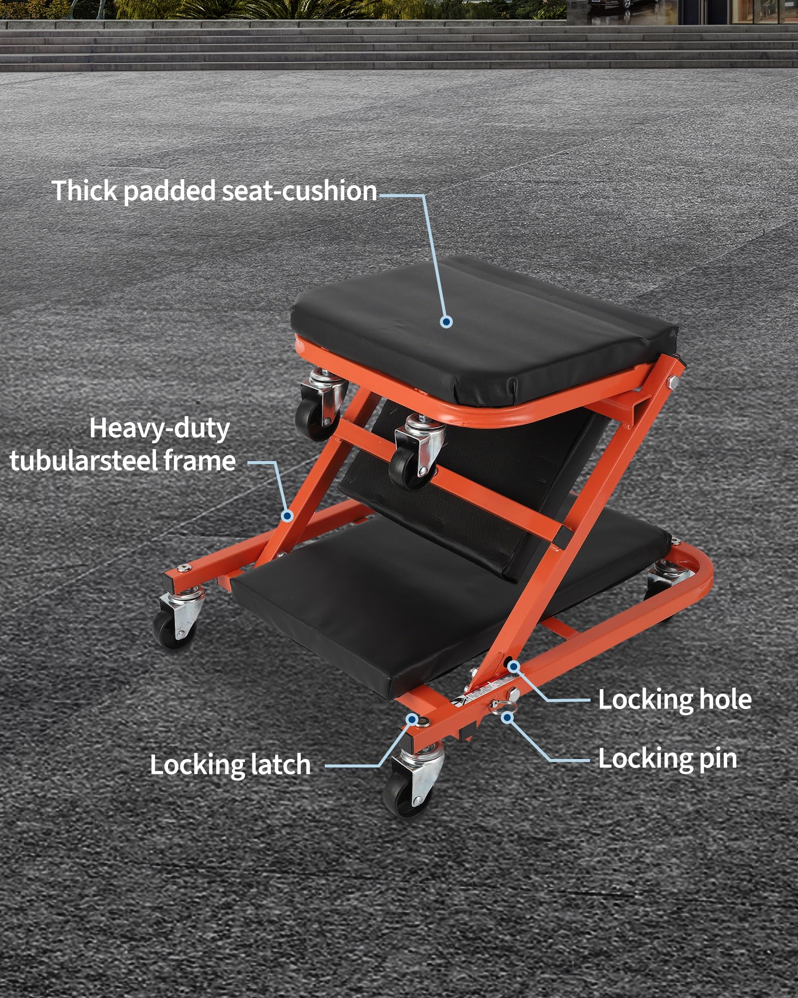 Siège d'atelier pliable Garvee 36" Z-Creeper sur roues, 2 en 1, structure en acier, ergonomique, pliable, capacité de charge de 150 kg, noir, pour la réparation automobile