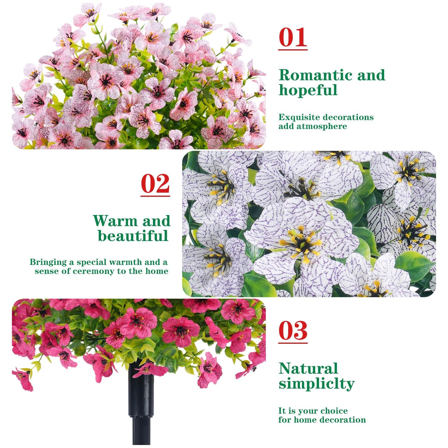 Ensemble de 2 fleurs artificielles Garvee avec piquets pour jardin et terrasse, rose, résistant aux UV, réaliste, facile d'entretien